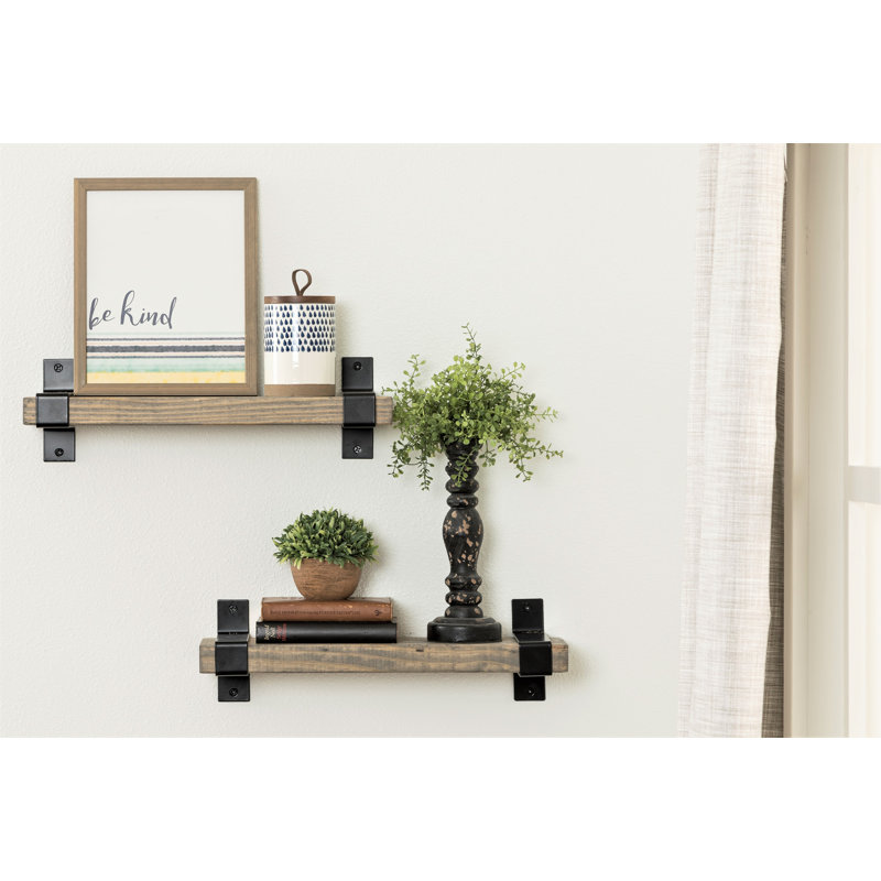 Abasi 2 Piece Pine Solid Wood Bracket Wall Shelf, 5.63" H x 36" W x 6" D, Gray, Black
