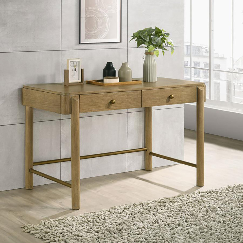 Meuble-lavabo à 2 tiroirs Wailing, Sable délavé / laiton vieilli