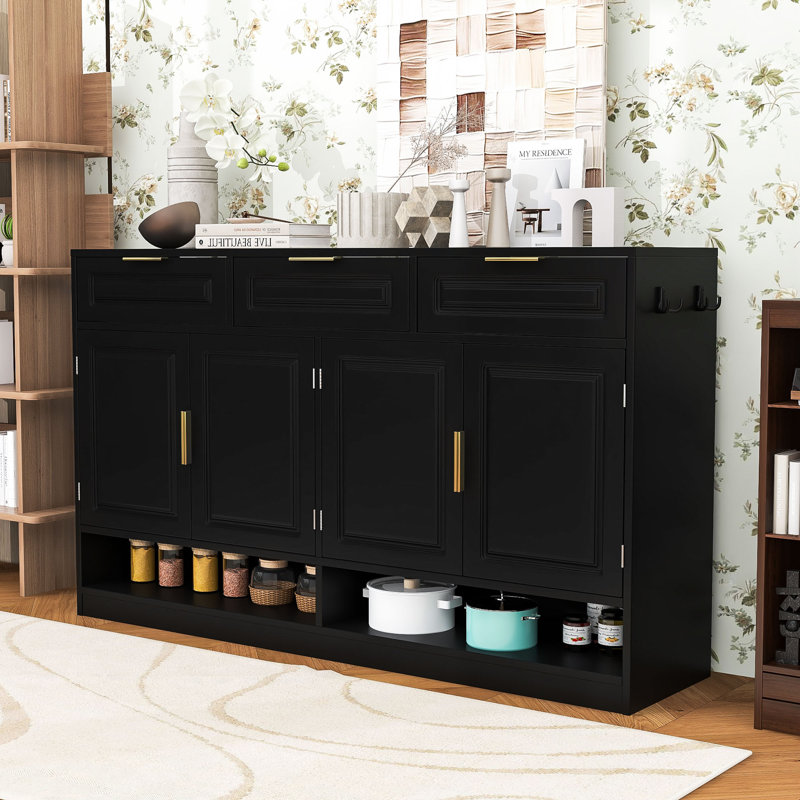 Buffet en bois avec 3 tiroirs et tablette réglable Baynard, Noir