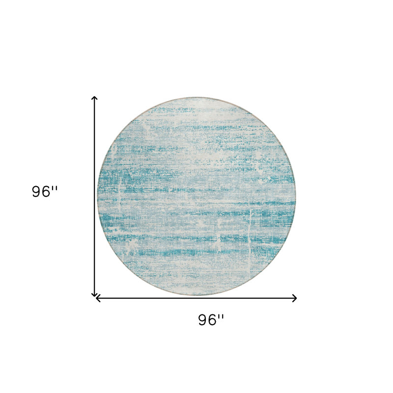 Tapis extérieur lavable abstrait bleu sarcelle et ivoire 8 pi 8 po