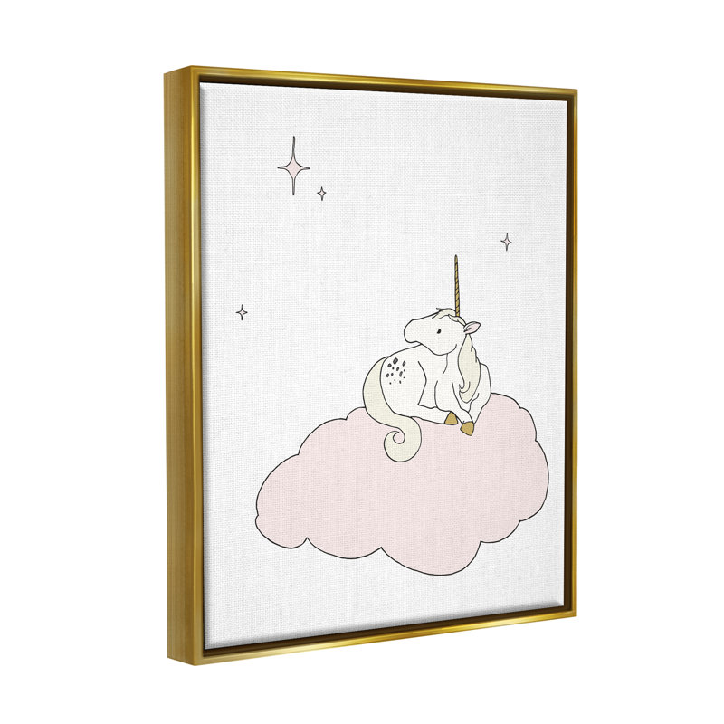«Casual Unicorn Laying on Cloud regarder Nighttime Stars» par Sweet Melody Designs - cadre flottant, impression sur toile