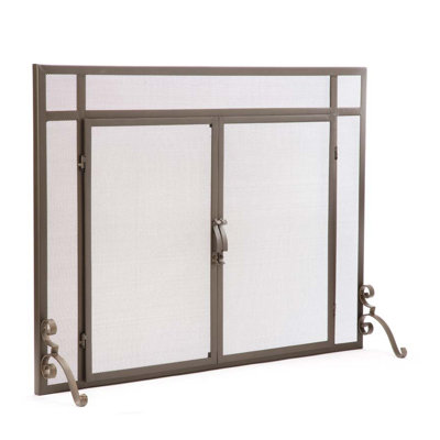 Flat Guard Fire Screen With Doors in Solid Steel, 39"W x 31"H