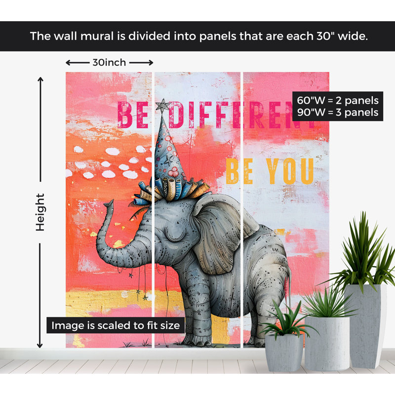 Papier peint de qualité supérieure - Éléphant, soyez différent, L 30 po x l 30 po
