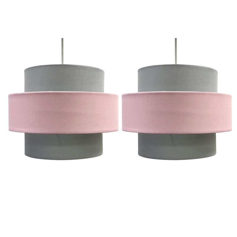 Achraf 22cm H Cotton Drum Pendant Shade, Pink/Grey