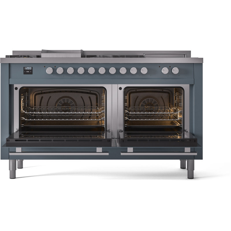 ILVE ProfessionalPlus II 60 Dual Fuel Range, knobs, Blue Gray, Natural Gas
