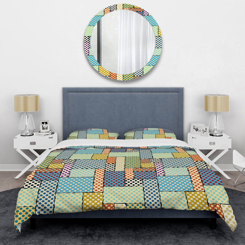 Multicolor Dots Patchwork - Ensemble de housse de couette à motif, Housse de couette pour très grand lit et 2 très