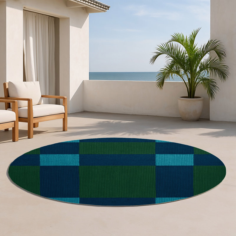 Tapis d'intérieur et d'extérieur à carreaux vert, Rond 5 pi