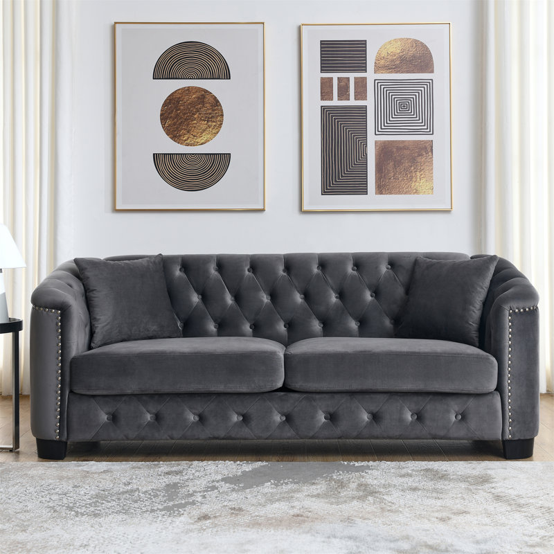 Canapé Chesterfield moderne de 77 pouces en velours, Gris