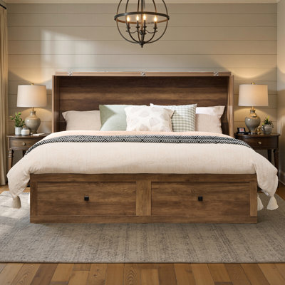 Grand lit escamotable Wilkinson Farmhouse avec grand tiroir de rangement et station de charge, Barnwood
