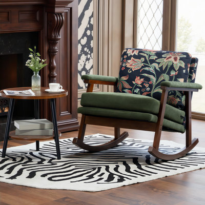ROVELIA Mid-Century Modern Rocking Accent Chair with Ergonomic Cushioned Seat, Upholstered Lounge Chair for Living Room, Bedroom, Nursery & Reading No by Mercer41