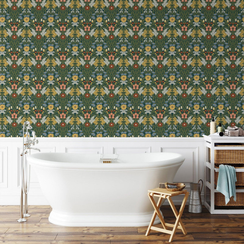 Wild Meadow - Wallpaper, Navy Indigo, Faux Grasscloth