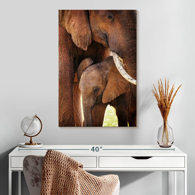 Brampt maman et bébé éléphant, H 30 po x l 20 po