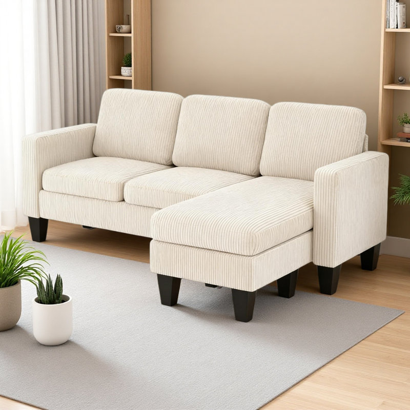 Nordic Style Sofa,Sectional Sofa,L Shaped Couch, Cream White Fabric
