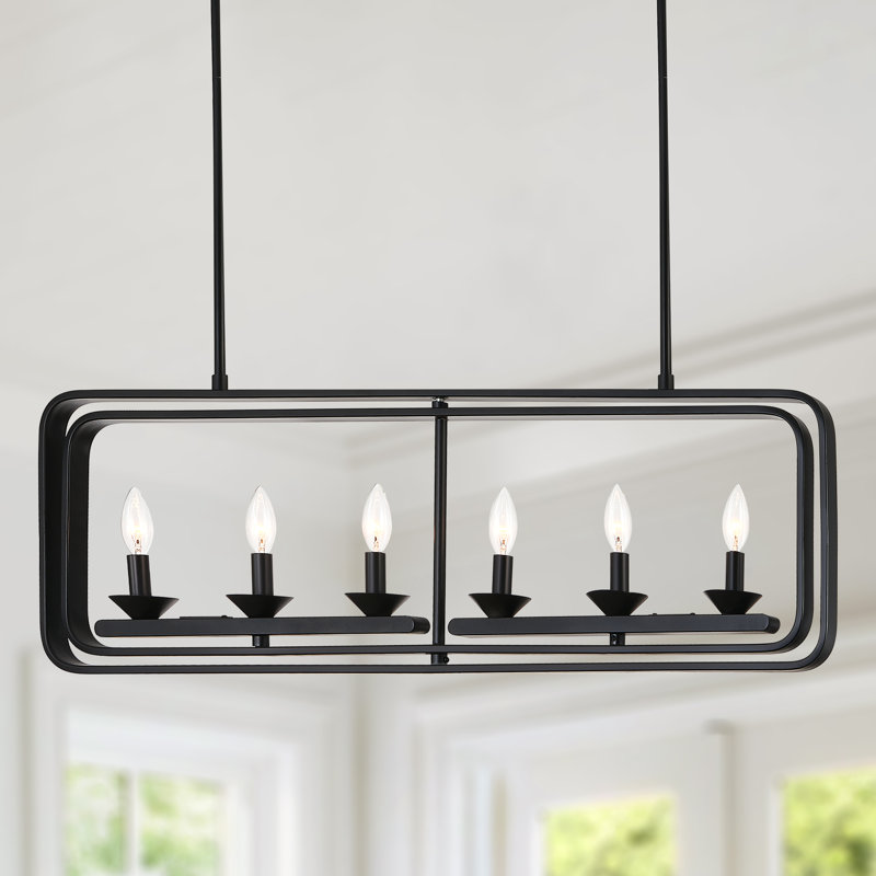 Luminaire suspendu rectangulaire en métal pour îlot de cuisine 6 lumières 41,7 po