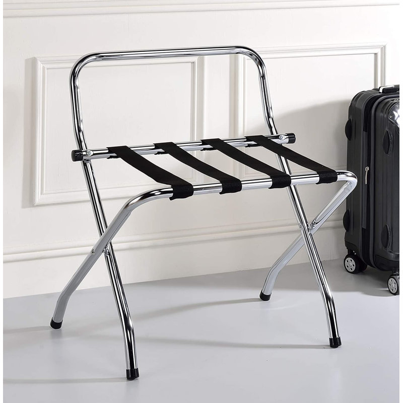Foldable Luggage Rack - Suitcase Stand With Storage Shelf - Folding Luggage Rack for Guest Room and Bedroom - Sturdy Portable and Stylish Metal Suitcase Stand