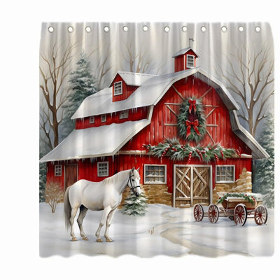 Wild Barn Door Rustic Horse Shower Curtain - Farmhouse Winter Holiday Vintage Fabric Set