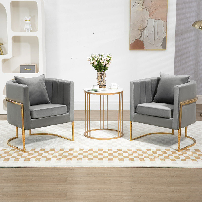 Zianah Velvet Barrel Chair, Gray Velvet