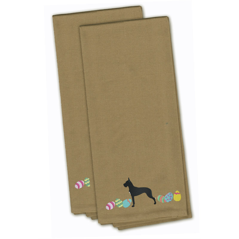 Serviette de cuisine en thé brodé, Brun clair, H 28 po x l 19 po x P 0,1 po