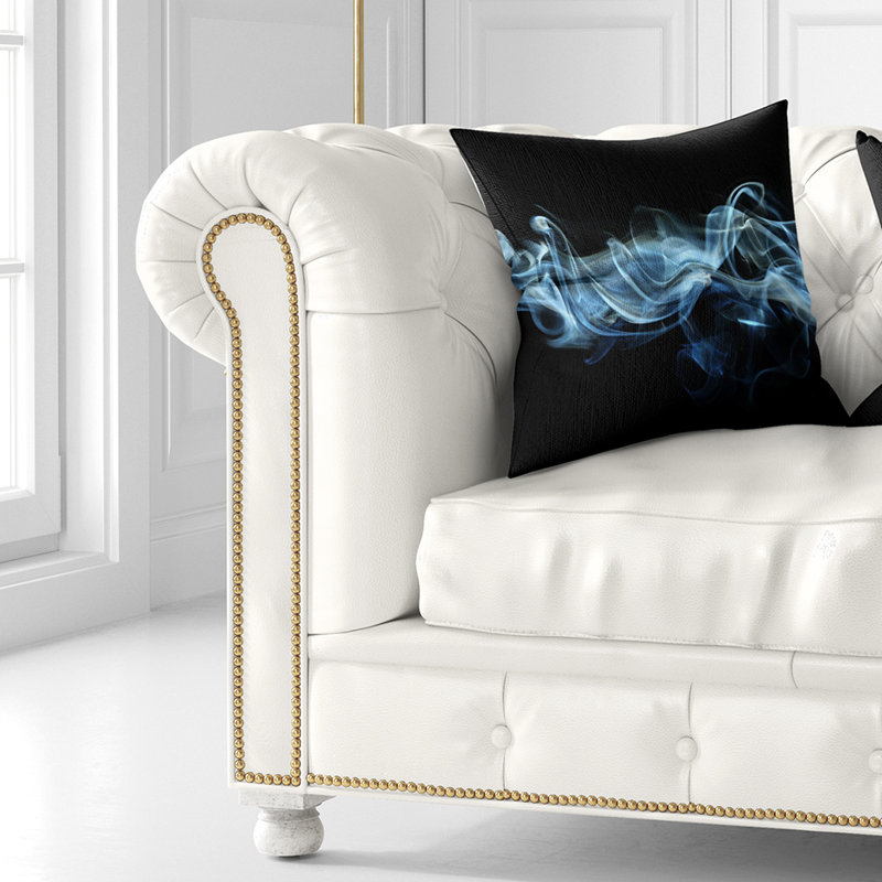 Coussin à imprimé abstrait fumée, 16 po x 1 po, Carré, Noir / Bleu