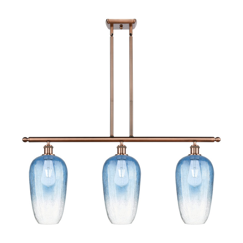 Luminaire suspendu pour îlot suspendu 3 lumières Ballston - Kazmierski, Bleu saphir, Cuivre antique