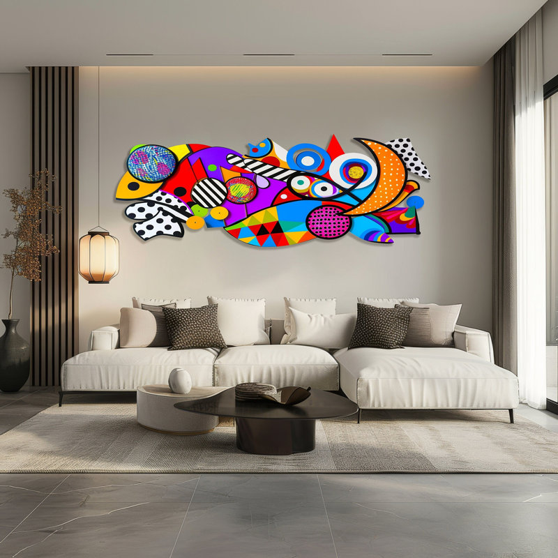 Art mural abstrait abstrait # 99 - Grand décor acrylique brillant pour l'intérieur et l'extérieur, H 23 po x l 64 po x P 1 po
