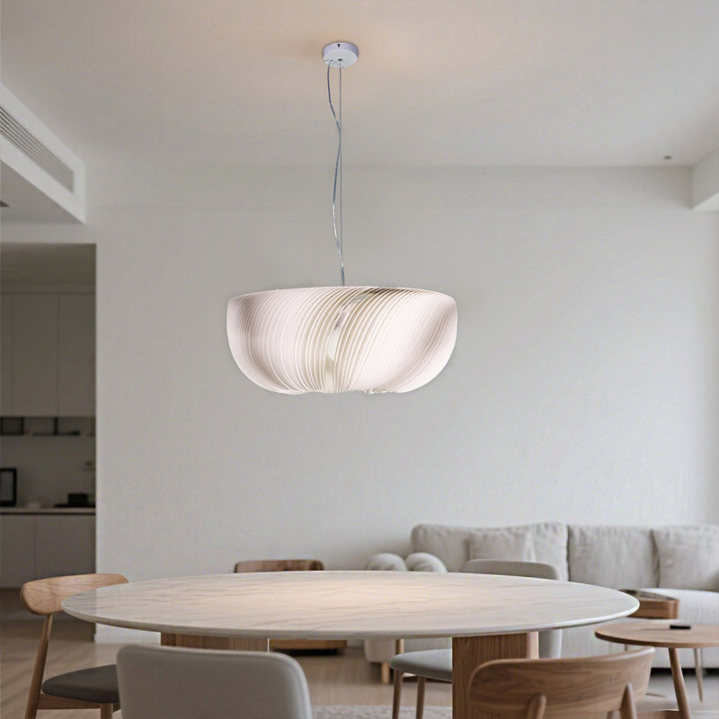 Lustre rond moderne 24 po, en fer blanc + design en acrylique, douille E26 avec ampoule 3 couleurs, commande murale