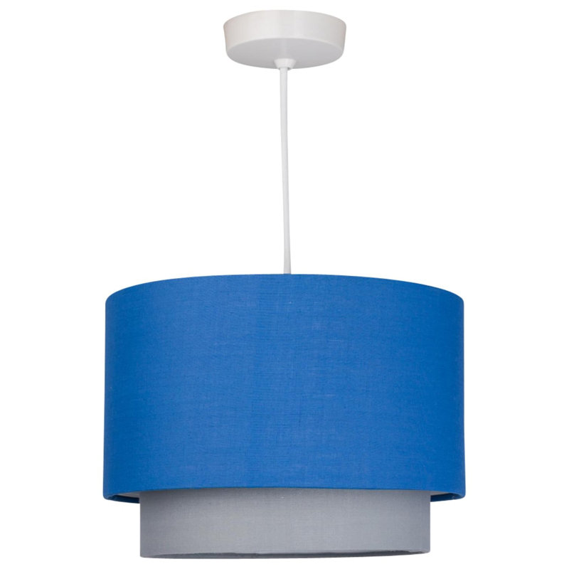 18cm H Cotton Drum Pendant Shade ( Uno ), Navy Blue & Grey
