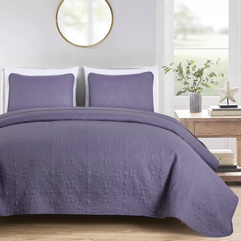 Luca 3-Piece Lightweight Microfiber Oversized Bedspread Set, Queen Coverlet/Bedspread + 2 Standard Shams, Dusty Purple