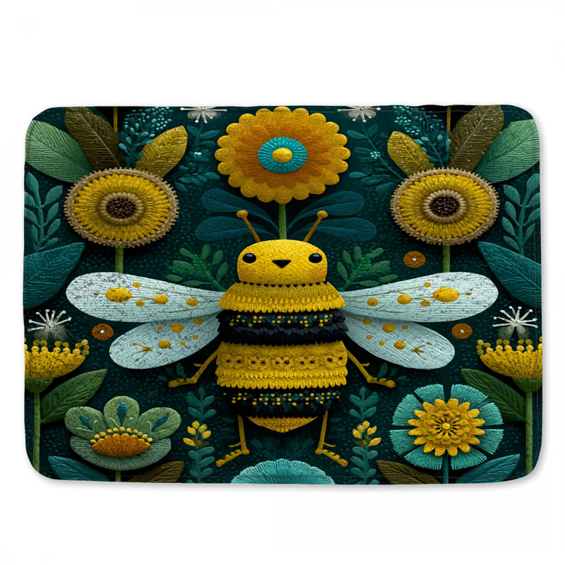Tapis de bain abeille jaune avec fleurs, L 24 po x L 17 po