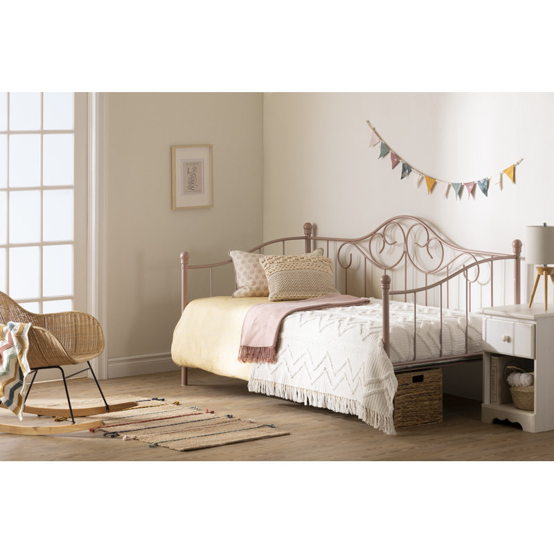 Princess Twin Pink Metal Daybed with Headboard and Slats