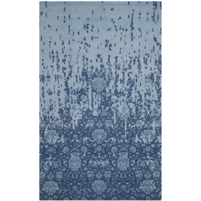 Tapis bleu en laine touffeté à la main Ellicottville