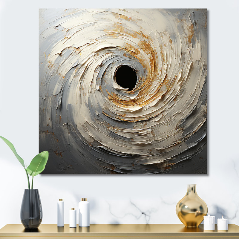 Gray and Gold Abstract Spiral Canvas Art with Gold Frame