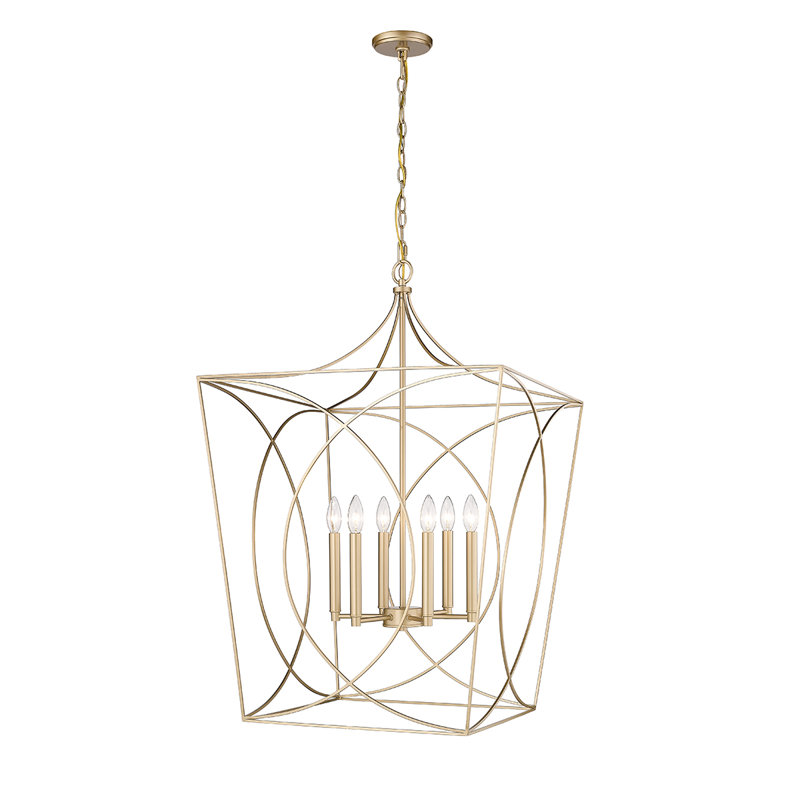 Luminaire suspendu carré 6 lumières, Or moderne