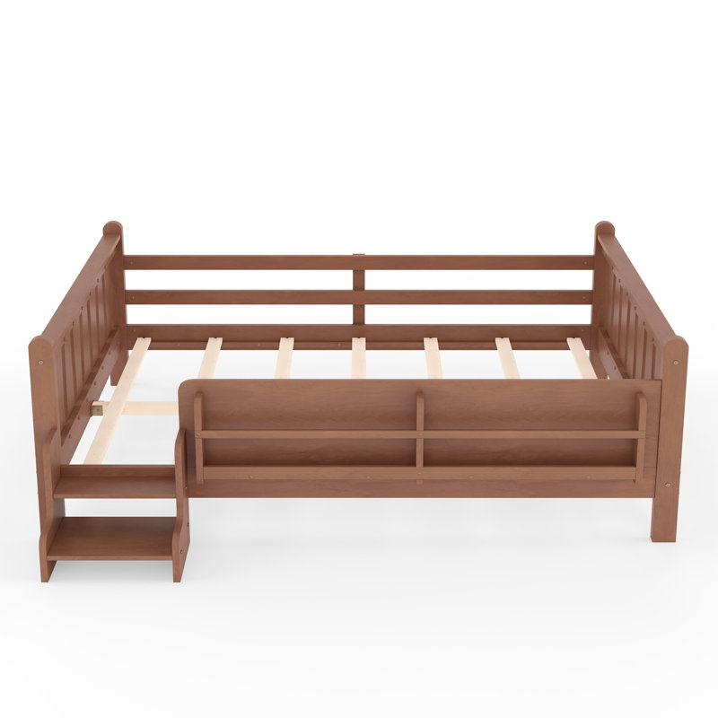 Grand lit au sol avec bibliothèques de rangement, lit en bois massif pour enfants avec de jolis escaliers et garde-corps, aucun sommier nécessaire