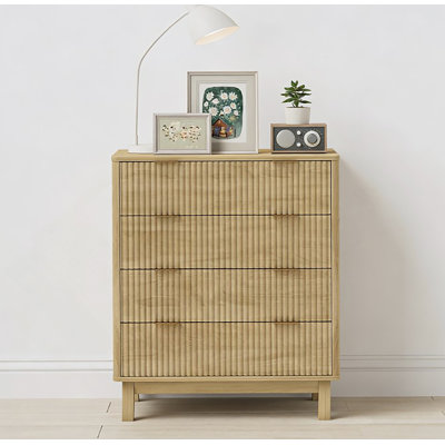 Table de chevet avec 4 tiroirs et quatre pieds en bois d'hévéa pour la chambre à coucher