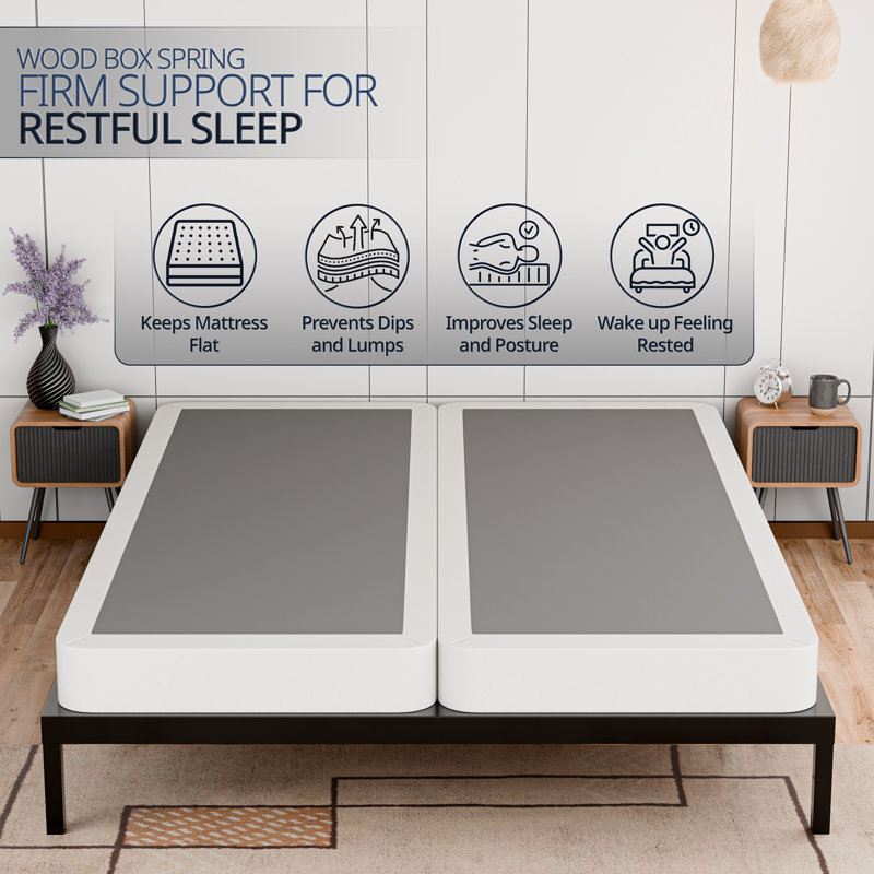 Sommier tapissier / base en bois fendu pour support de matelas, entièrement assemblé, Grand, Profil bas (4 po)