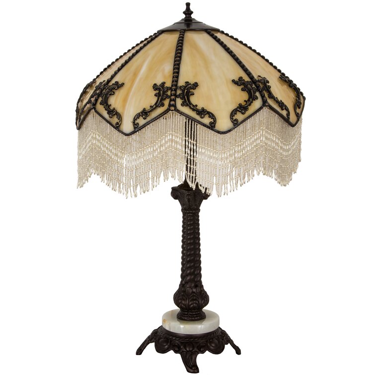Antique Art Nouveau Victorian Lamp Shade Crescent Moon Beaded Fringe Hand  Sewn