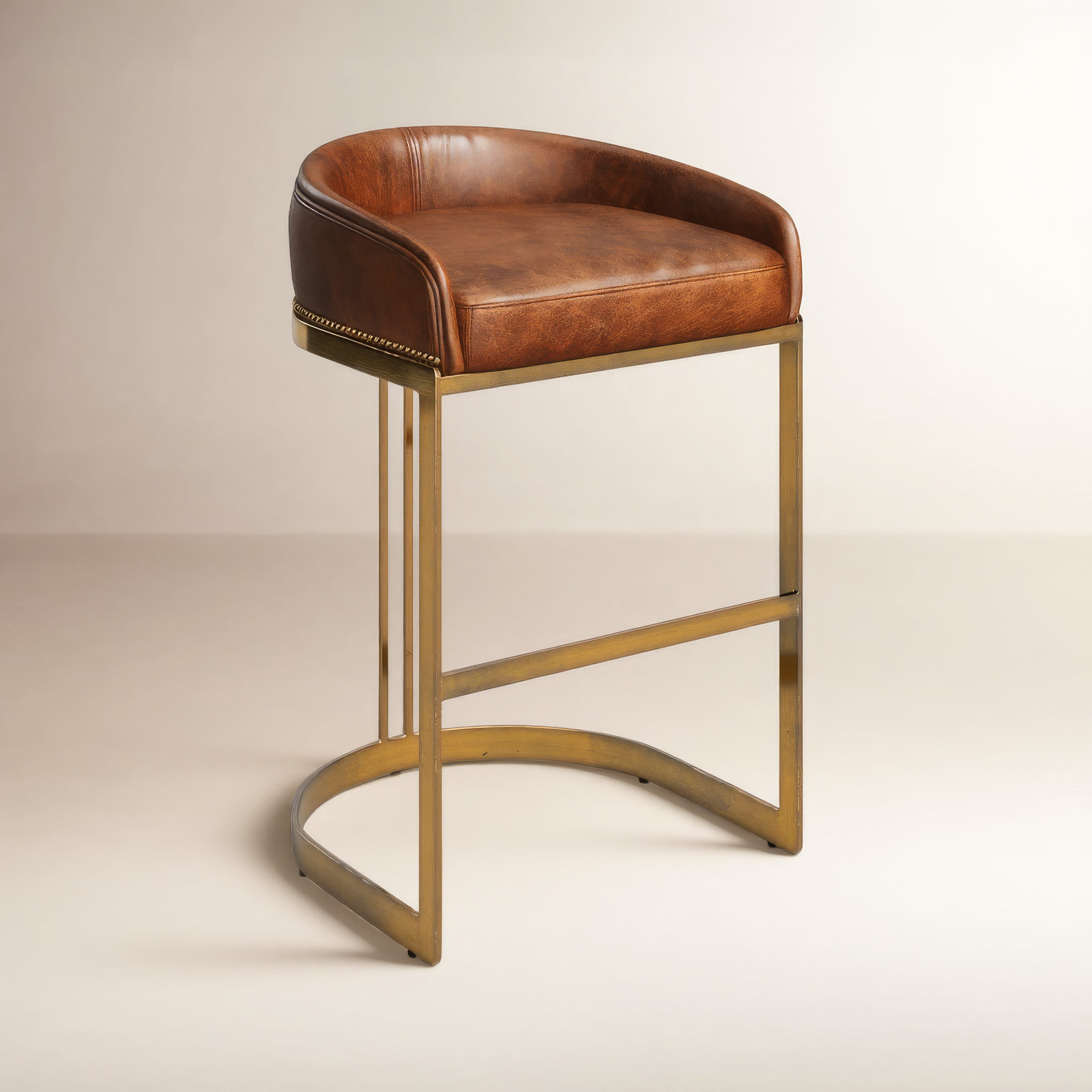 Bradley " Genuine Leather Bar Stool, Cognac, Bar Stool (29.75" Seat Height)