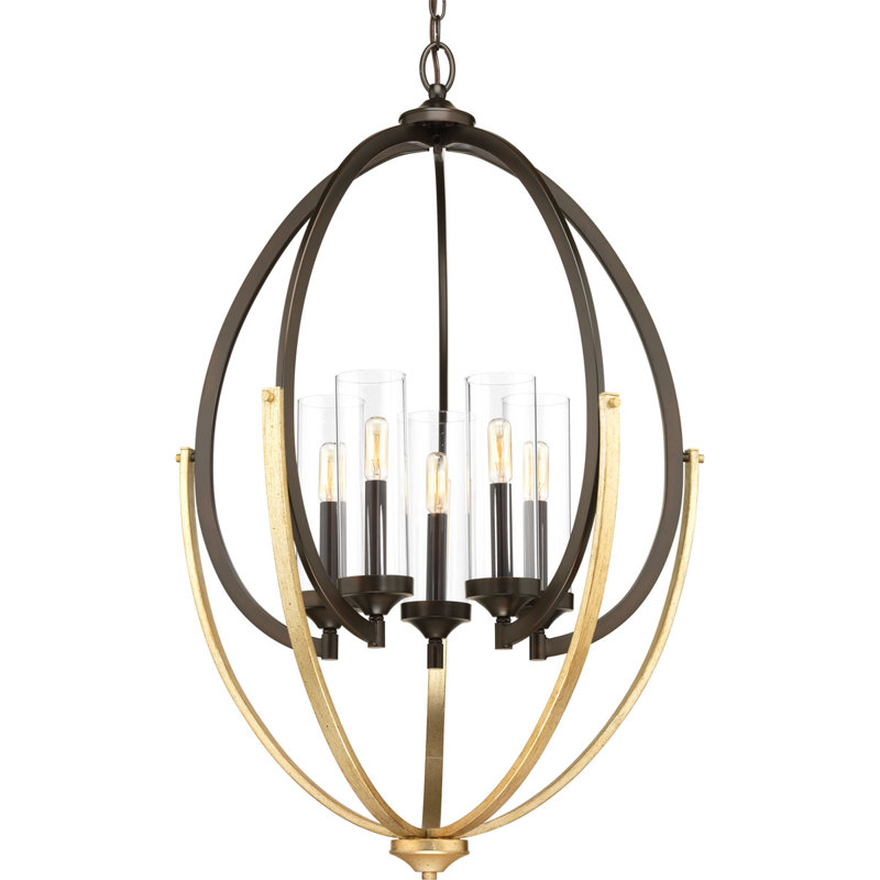 Zaleski 5 - Light Dimmable Geometric Chandelier, Antique Bronze with Champagne accents