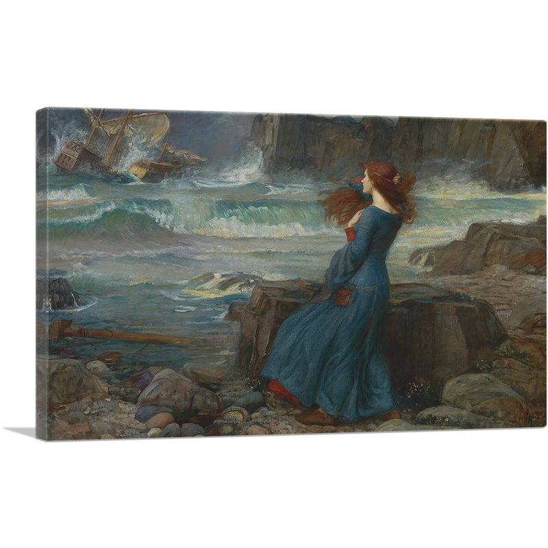 «Miranda the Tempest 1916» par John William Waterhouse, reproduction d'art sur toile tendue, 18'' H x 26'' W x 0.75'' D