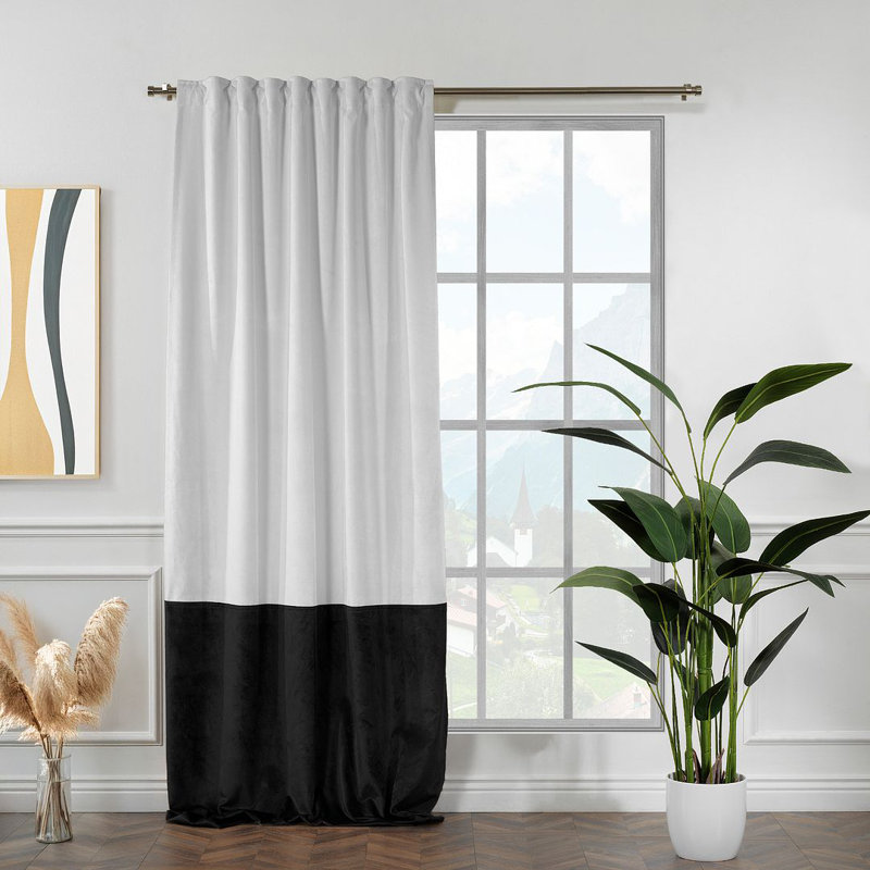 Panneau de rideau simple en duvet synthétique en lin et velours, Noir, L 52 po x L 100 po