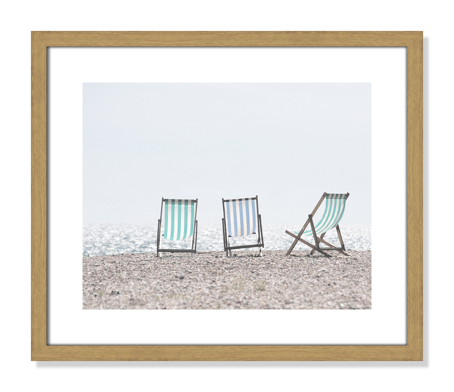 Adriatica "Beach Chairs" Print, 16" H x 19" W x 0.75" D, Natural Wood Grain Framed Paper