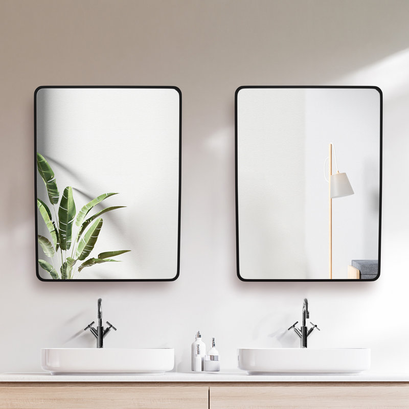 Aamya 32x24 Inch Rectangle Bathroom Vanity Mirror Hangs Horizontal Or Vertical (2 Pack), Black