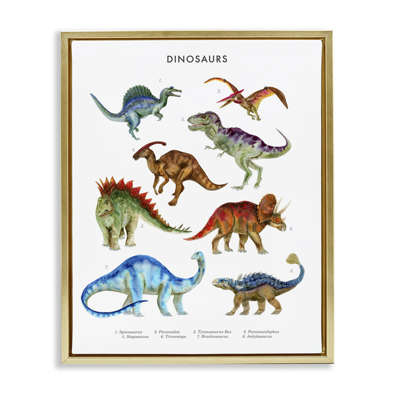  Art mural sur toile, "Dinosaure apprenant" par Brett Blumenthal, H 31 po x l 25 po, Cadre flottant métallique doré