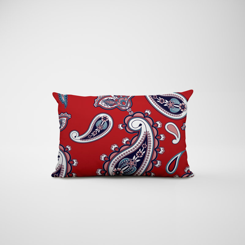 Paisley Outdoor Reversible Throw Pillow, Red
