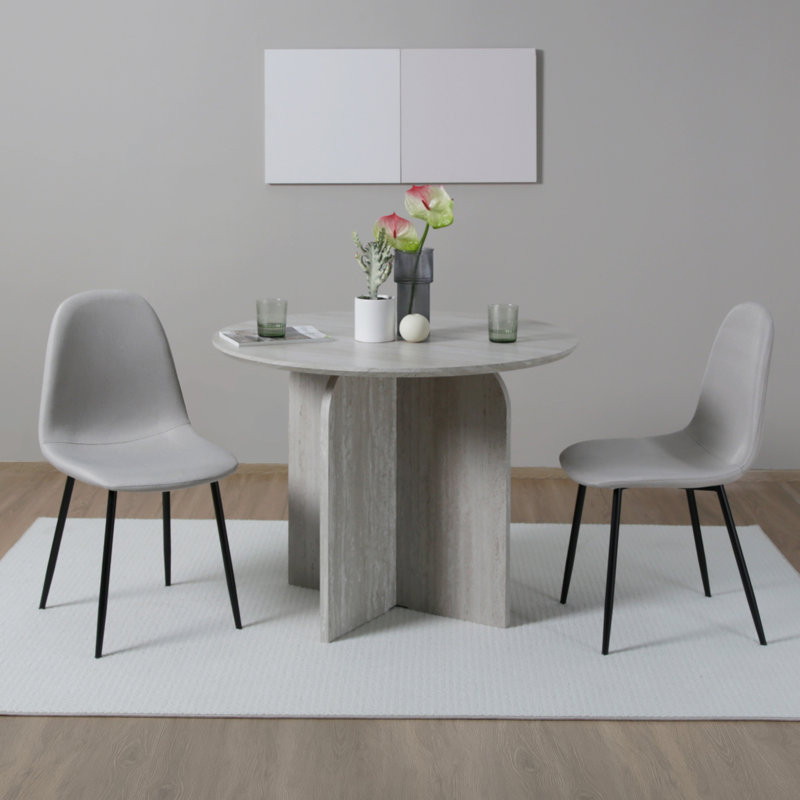 Linen Blend Upholstered Metal Side Chair, Black, Beige