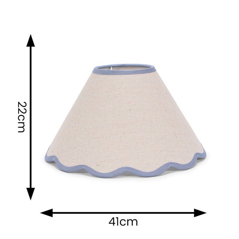 Florie Linen Blend Tapered Pendant Shade ( Clip On ), Cream/Blue, 22cm H x 41cm W x 41cm D