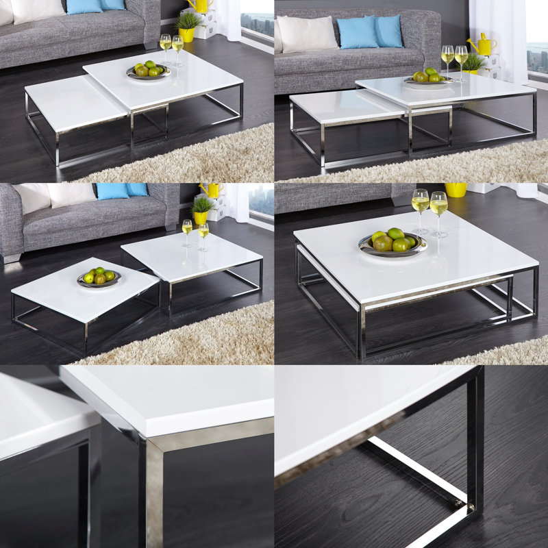 Gwyneth Frame Coffee Table, White, Chrome colour