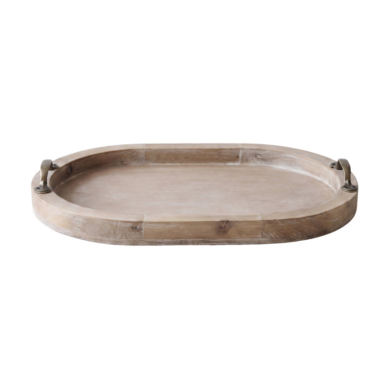 Plateau de service ovale en bois blanchi rustique avec poignées - Plateau décoratif de ferme pour table basse, repose-pieds, cuisine et meuble-lavabo