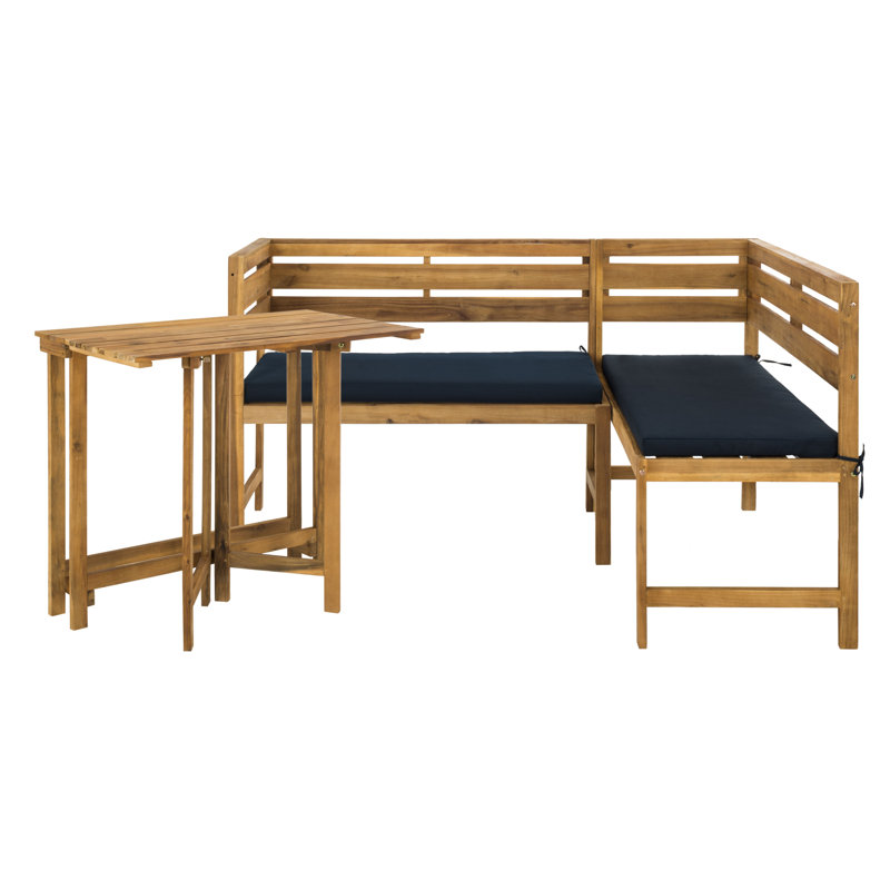 Ensemble de conversation modulaire 2 pièces pour balcon avec coussins Vana, Structure en teck / coussins bleu marine